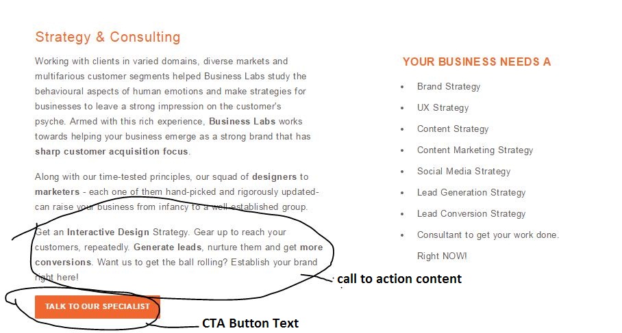 Call to action in businesslabs services page